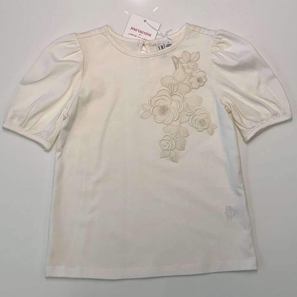 NWT Janie & Jack Juno Valentine Floral Embroidered Top, Size 5